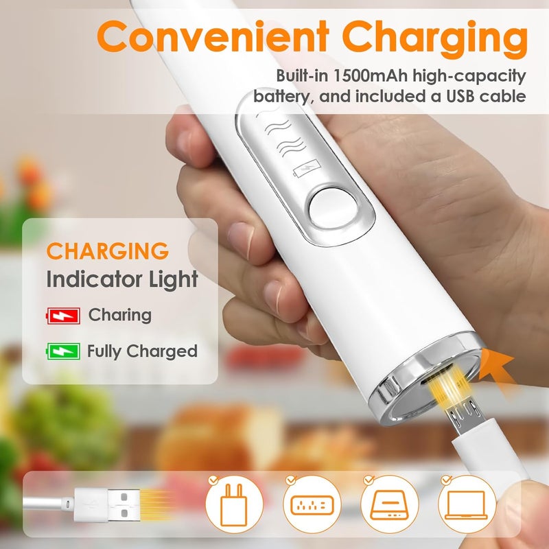 Toughwild Milk Frother Handheld, Rechargeable Coffee Frother Wand with 2 Stainless Whisks 3 Speeds, Drink Mixer, Electric Foam Maker, Hand Mixer for Lattes, Cappuccino, Matcha, Egg, White - Image 4